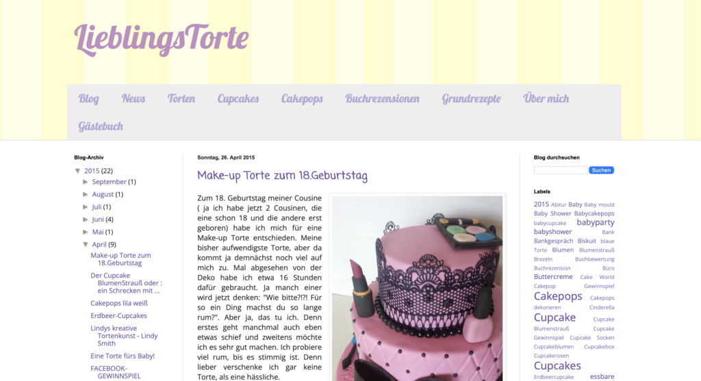 screenshot der website lieblingstorte.blogspot.com von 2015